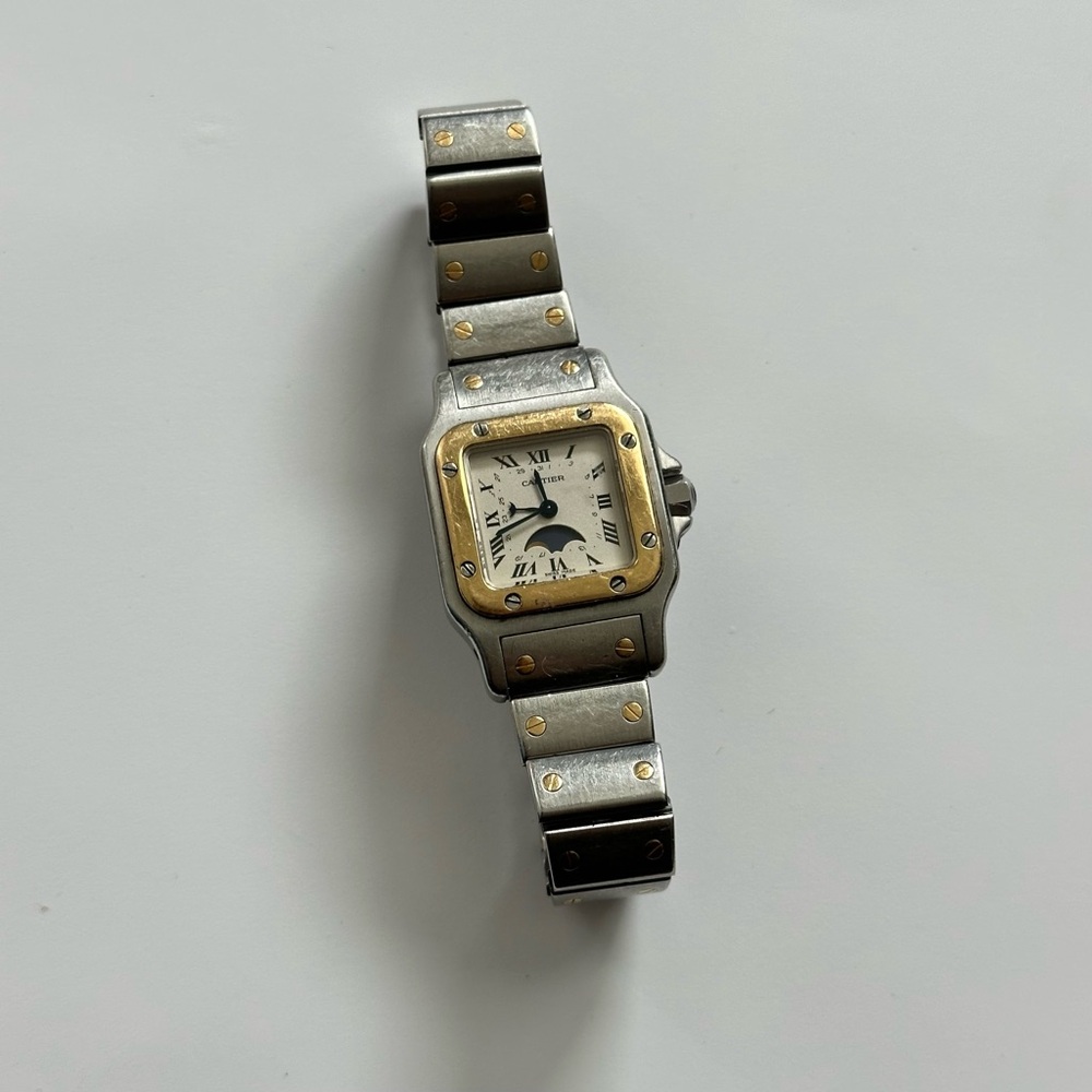 Cartier Santos Galbee 24mm Stainless Steel Yellow Gold Moon Phase Watch